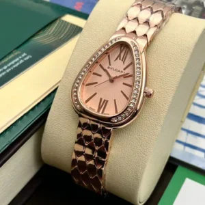 Bvlgari Branded Analog Watch With Rose Gold Metal Case Strap Rose Dial