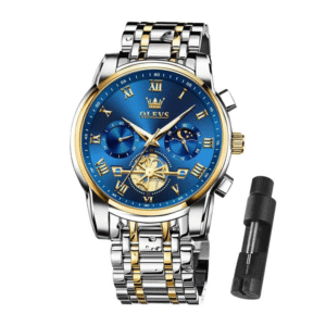 olevs blue & gold luxury men’s watch