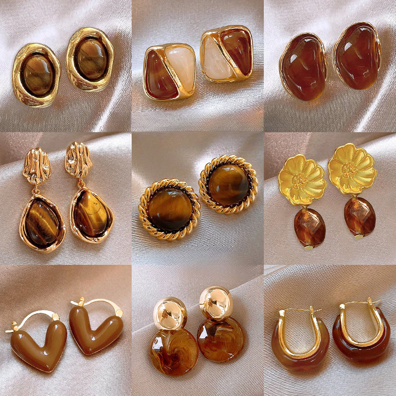 brown & gold resin elegance earring set – 9 stylish designs brown & gold resin elegance earring set – 9 stylish designs